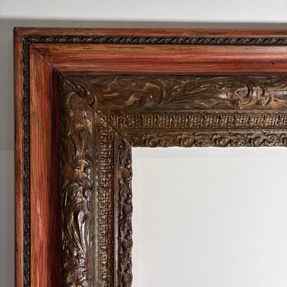 Antique 19thC Hand Carved Wood Picture Frame Ornate Baroque Scroll Gilt 29"x 25"